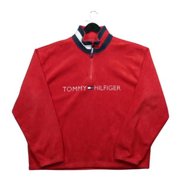 Pull polaires homme manches longues rouge Tommy Hilfiger Col Montant QWE3727