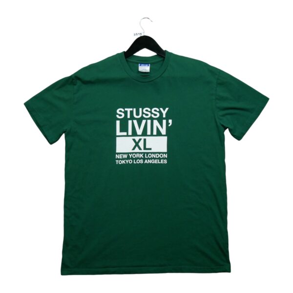T shirt manches courtes homme vert Stussy Motif imprime Col Rond QWE3319