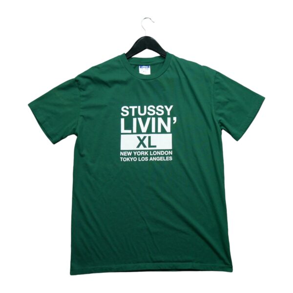 T shirt manches courtes homme vert Stussy Motif imprime Col Rond QWE3494