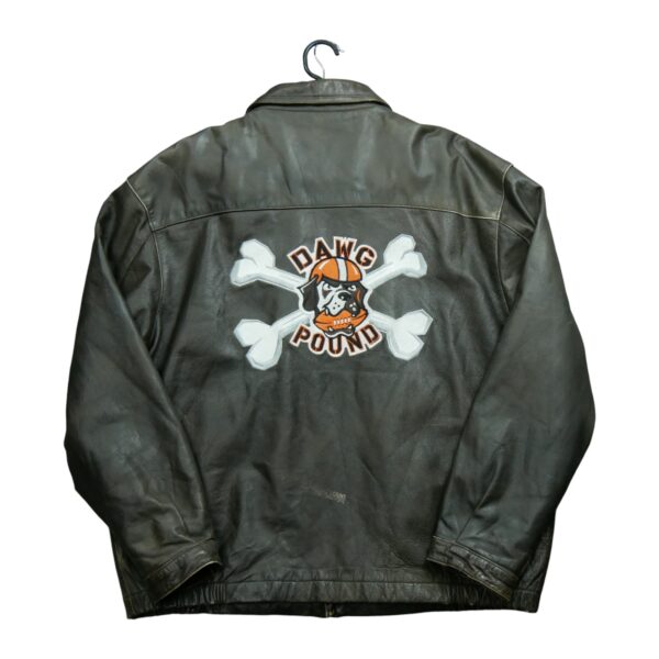 Veste en cuir homme manches longues marron Puma Motif brode Col Harrington Equipe Cleveland Browns QWE1182