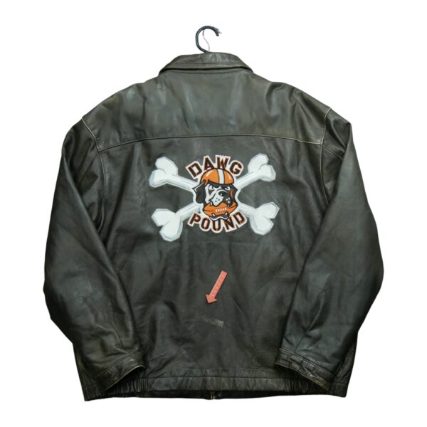 Veste en cuir homme manches longues marron Puma Motif brode Col Harrington Equipe Cleveland Browns QWE1182
