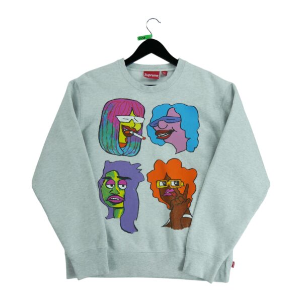 Sweat homme manches longues gris Supreme Motif imprime Col Rond QWE0539