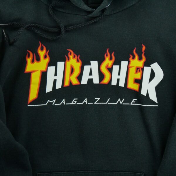 Sweat a capuche homme manches longues noir Thrasher Motif imprime Col Rond QWE0097