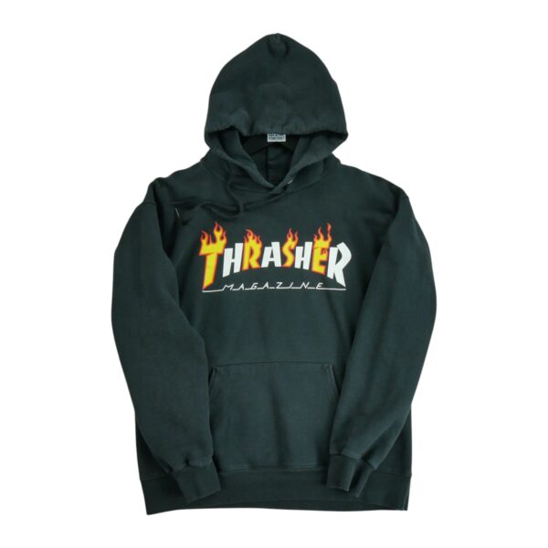 Sweat a capuche homme manches longues noir Thrasher Motif imprime Col Rond QWE0097
