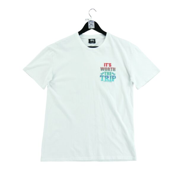 T shirt manches courtes homme blanc Stussy Motif imprime Col Rond QWE3176