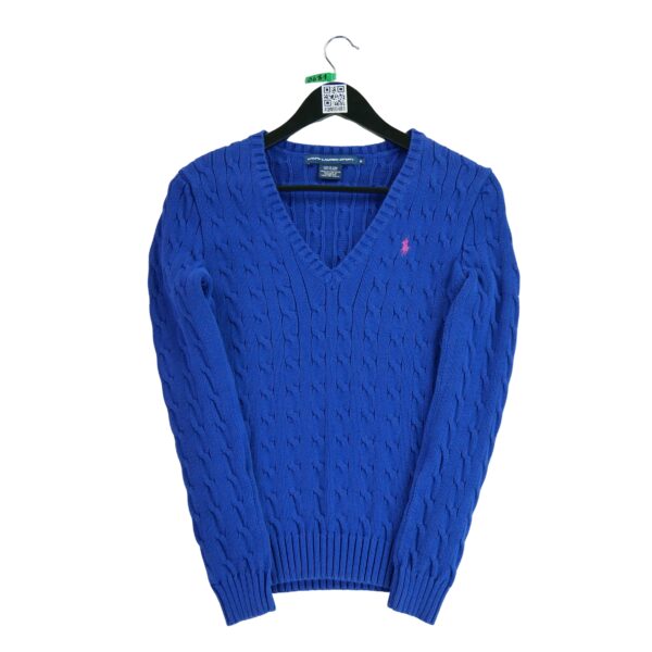 Pull femme manches longues bleu Polo Ralph Lauren Col V