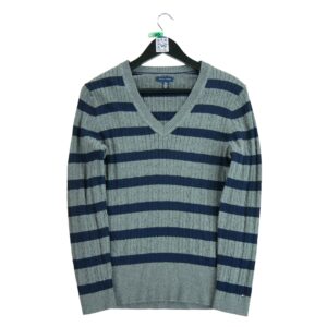 Pull femme manches longues gris Tommy Hilfiger Motif a rayures Col V