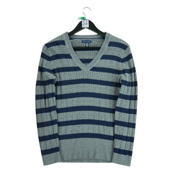 Pull femme manches longues gris Tommy Hilfiger Motif a rayures Col V