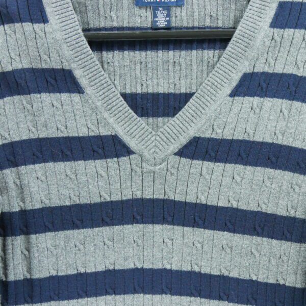 Pull femme manches longues gris Tommy Hilfiger Motif a rayures Col V