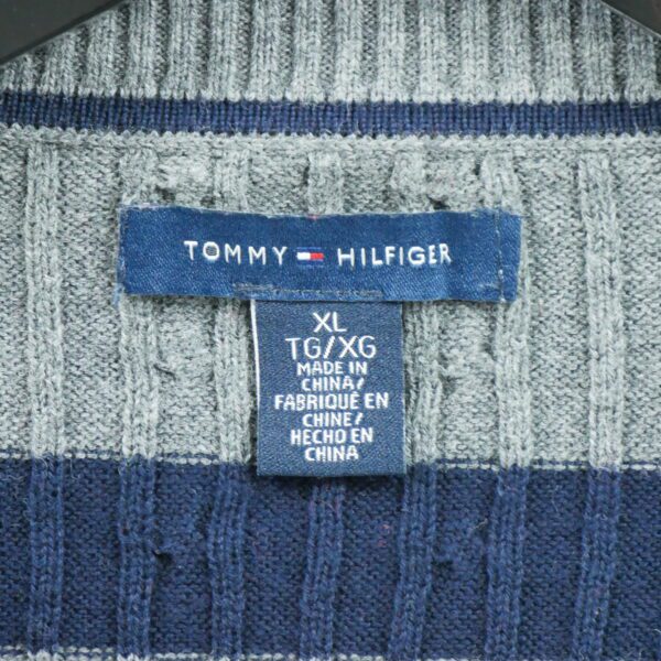 Pull femme manches longues gris Tommy Hilfiger Motif a rayures Col V