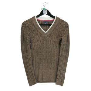 Pull femme manches longues marron Tommy Hilfiger Col V QWE0441