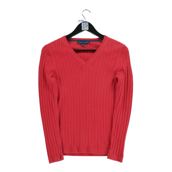 Pull femme manches longues rouge Tommy Hilfiger Col V QWE3325