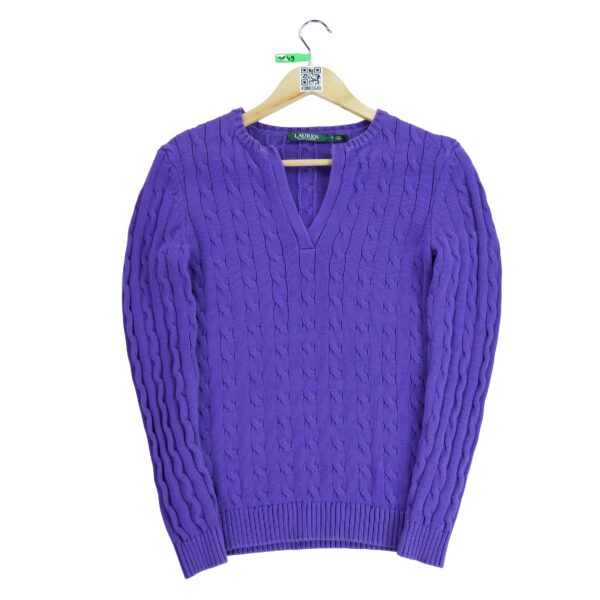 Pull femme manches longues violet Polo Ralph Lauren Col V