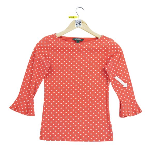 T shirt manches longues femme orange Polo Ralph Lauren Motif a motifs Col Rond QWE1502