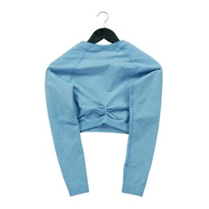 T shirt femme manches longues bleu clair Gymshark Motif chine Col Rond