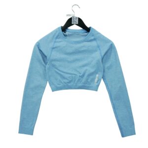 T shirt femme manches longues bleu clair Gymshark Motif chine Col Rond