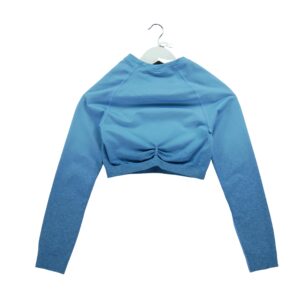 T shirt femme manches longues bleu Gymshark Motif chine Col Rond