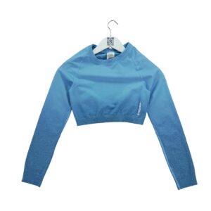 T shirt femme manches longues bleu Gymshark Motif chine Col Rond