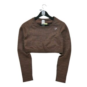 T shirt femme manches longues marron Gymshark Motif chine Col Rond