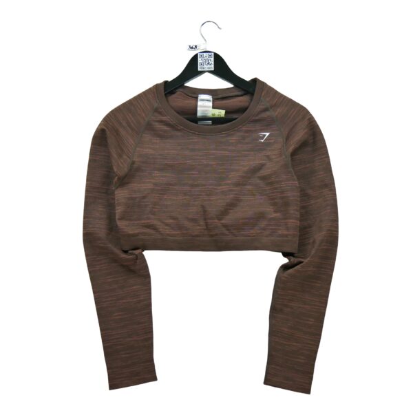 T shirt femme manches longues marron Gymshark Motif chine Col Rond