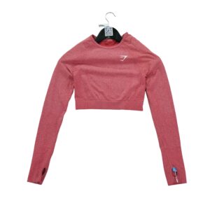 T shirt femme manches longues rouge Gymshark Motif chine Col Rond