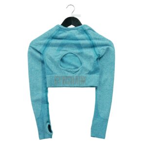 T shirt femme manches longues turquoise Gymshark Motif chine Col Rond