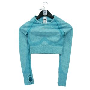 T shirt femme manches longues turquoise Gymshark Motif chine Col Rond