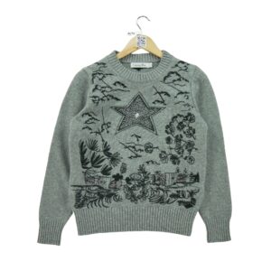 Pull femme manches longues gris Dior Motif imprime Col Rond