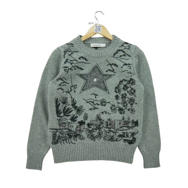 Pull femme manches longues gris Dior Motif imprime Col Rond