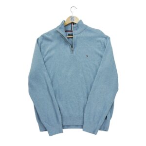 Pull homme manches longues bleu clair Tommy Hilfiger Col Montant