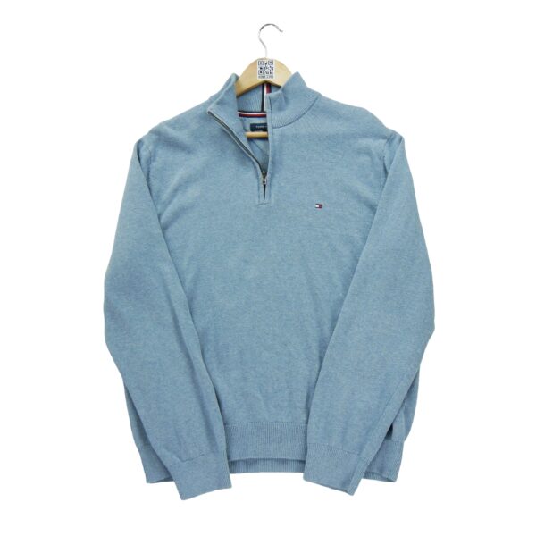 Pull homme manches longues bleu clair Tommy Hilfiger Col Montant