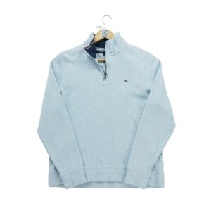 Pull homme manches longues bleu clair Tommy Hilfiger Motif chine Col Montant