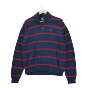 Pull homme manches longues marine Polo Ralph Lauren Motif a rayures Col Montant