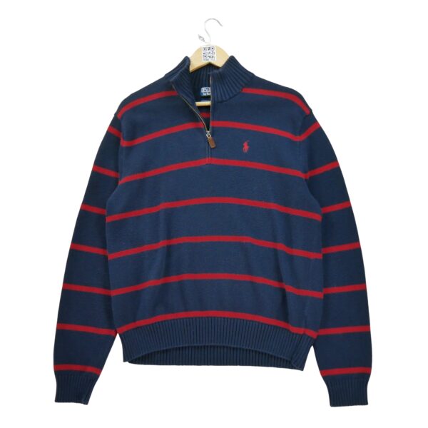 Pull homme manches longues marine Polo Ralph Lauren Motif a rayures Col Montant