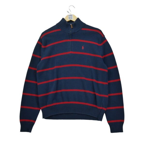 Pull homme manches longues marine Polo Ralph Lauren Motif a rayures Col Montant
