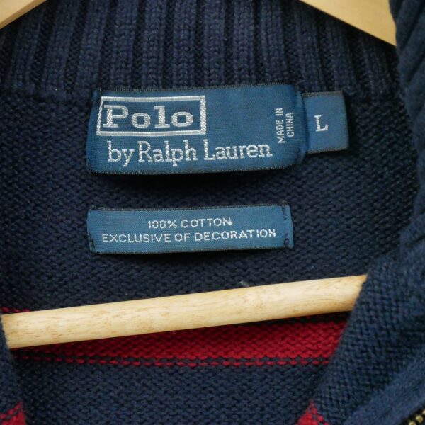 Pull homme manches longues marine Polo Ralph Lauren Motif a rayures Col Montant
