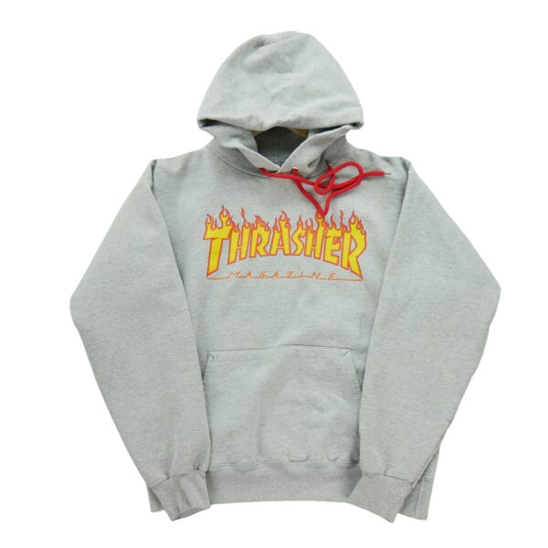 Sweat a capuche homme manches longues gris Thrasher Motif imprime Col Rond