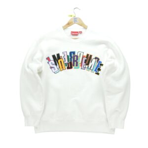 Sweat homme manches longues blanc Supreme Col Rond