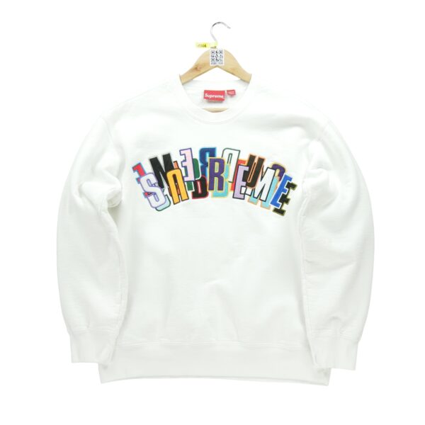 Sweat homme manches longues blanc Supreme Col Rond