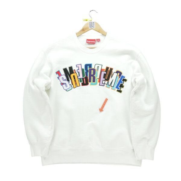 Sweat homme manches longues blanc Supreme Col Rond