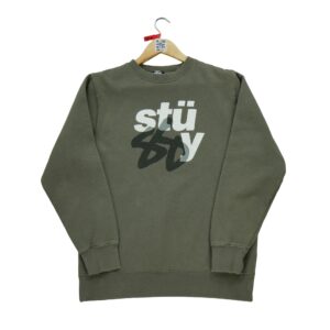 Sweat homme manches longues kaki Stussy Motif imprime Col Rond
