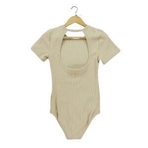 T shirt manches courtes femme beige Vintage Col Rond