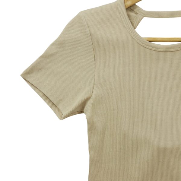 T shirt manches courtes femme beige Vintage Col Rond
