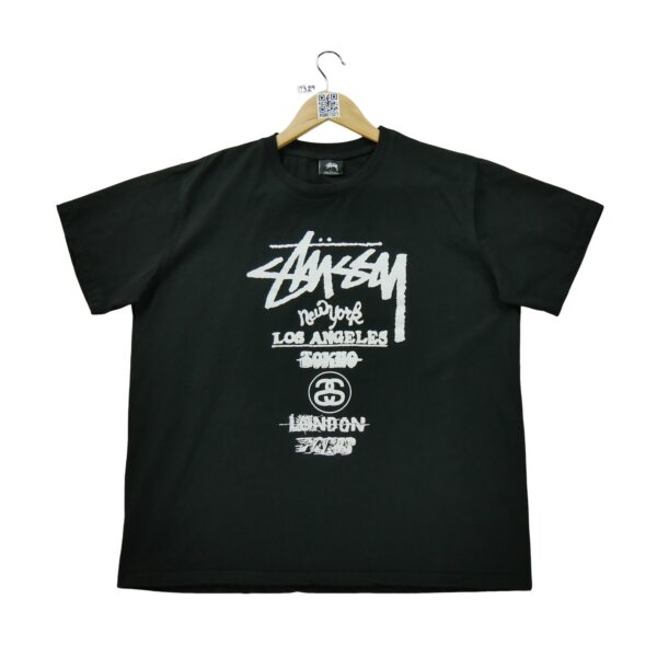 T shirt manches courtes homme noir Stussy Motif imprime Col Rond