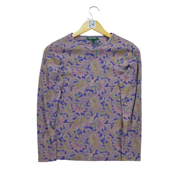 T shirt manches longues femme violet Polo Ralph Lauren Motif a motifs Col Rond
