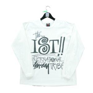 T shirt manches longues homme blanc Stussy Motif imprime Col Rond