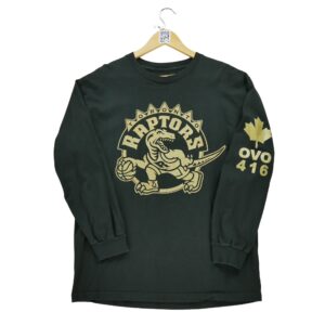 T shirt manches longues homme noir Vintage Motif imprime Col Rond Equipe Toronto Raptors