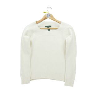 Pull femme manches longues blanc Polo Ralph Lauren Col Rond