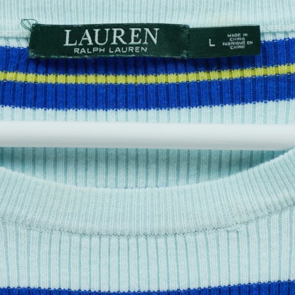 Pull femme manches longues bleu clair Polo Ralph Lauren Motif a rayures Col Rond