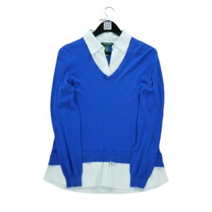 Pull femme manches longues bleu Polo Ralph Lauren Col Polo